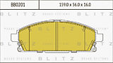 Колодки  перед.  тормозные дисковые Blitz BB0201 _NISSAN X-TRAIL (T30) / 06.2001 - 01.2013